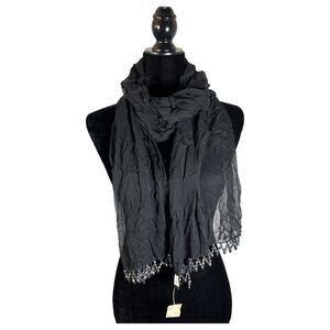Sterling Styles Contempo Casuals Vintage Black Scarf Iridescent Bead Fringe NEW
